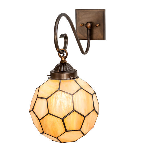 Meyda Lighting Pallavolo 11" Antique Copper Wall Sconce With Beige Iridescent Shade Glass