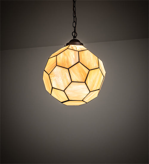 Meyda Lighting Pallavolo 14" Mahogany Bronze Ceiling Pendant Light With Beige Iridescent Shade Glass
