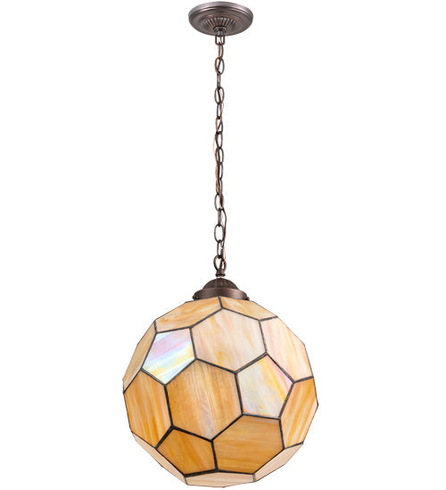 Meyda Lighting Pallavolo 14" Mahogany Bronze Ceiling Pendant Light With Beige Iridescent Shade Glass