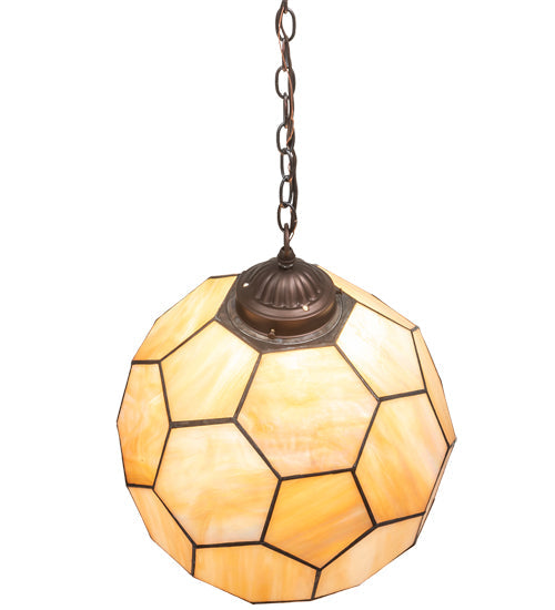 Meyda Lighting Pallavolo 14" Mahogany Bronze Ceiling Pendant Light With Beige Iridescent Shade Glass