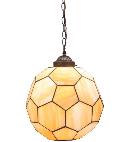 Meyda Lighting Pallavolo 14" Mahogany Bronze Ceiling Pendant Light With Beige Iridescent Shade Glass