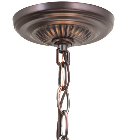 Meyda Lighting Pallavolo 14" Mahogany Bronze Ceiling Pendant Light With Beige Iridescent Shade Glass