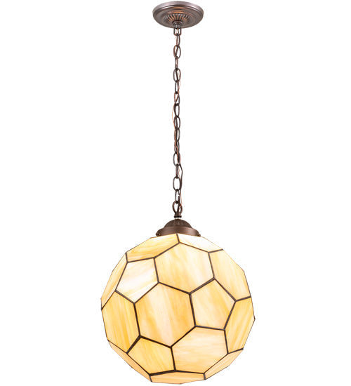 Meyda Lighting Pallavolo 14" Mahogany Bronze Ceiling Pendant Light With Beige Iridescent Shade Glass