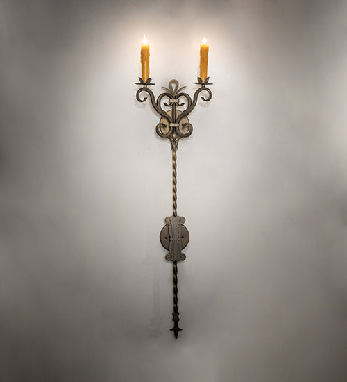 Meyda Lighting Palmira 13" 2-Light Antique Brass Wall Sconce With Ivory Faux Candlelight