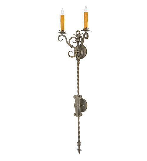 Meyda Lighting Palmira 13" 2-Light Antique Brass Wall Sconce With Ivory Faux Candlelight