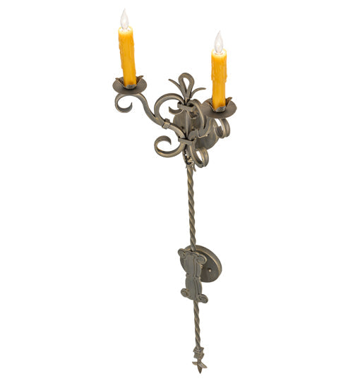 Meyda Lighting Palmira 13" 2-Light Antique Brass Wall Sconce With Ivory Faux Candlelight