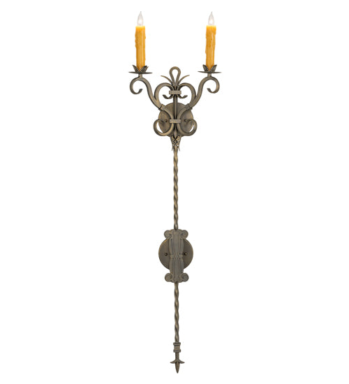 Meyda Lighting Palmira 13" 2-Light Antique Brass Wall Sconce With Ivory Faux Candlelight