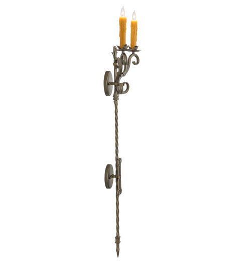 Meyda Lighting Palmira 13" 2-Light Antique Brass Wall Sconce With Ivory Faux Candlelight