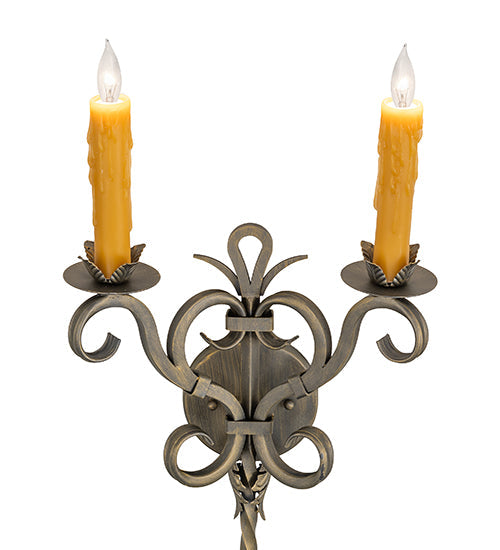 Meyda Lighting Palmira 13" 2-Light Antique Brass Wall Sconce With Ivory Faux Candlelight