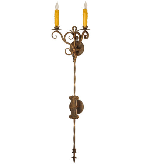 Meyda Lighting Palmira 13" 2-Light Gilded Tobacco Wall Sconce With Amber Faux Candlelight