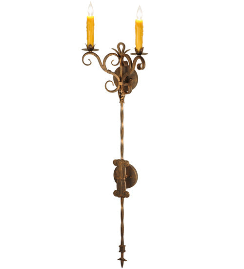 Meyda Lighting Palmira 13" 2-Light Gilded Tobacco Wall Sconce With Amber Faux Candlelight