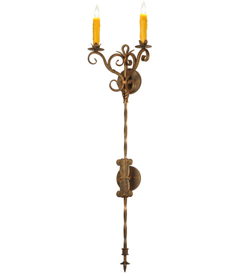 Meyda Lighting Palmira 13" 2-Light Gilded Tobacco Wall Sconce With Amber Faux Candlelight