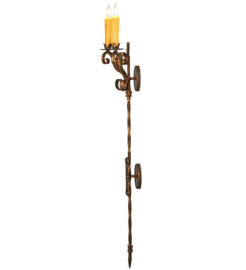 Meyda Lighting Palmira 13" 2-Light Gilded Tobacco Wall Sconce With Amber Faux Candlelight