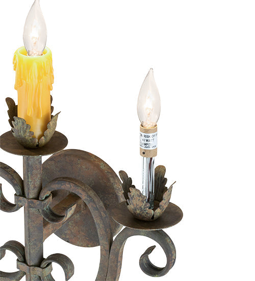 Meyda Lighting Palmira 15" 3-Light Organic Rust Wall Sconce With Amber Faux Candlelight