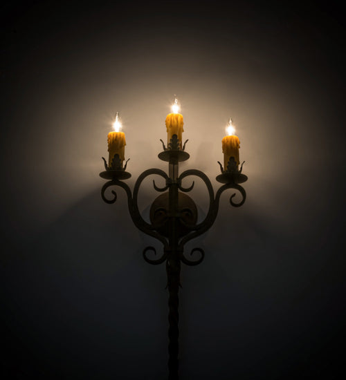 Meyda Lighting Palmira 15" 3-Light Organic Rust Wall Sconce With Amber Faux Candlelight
