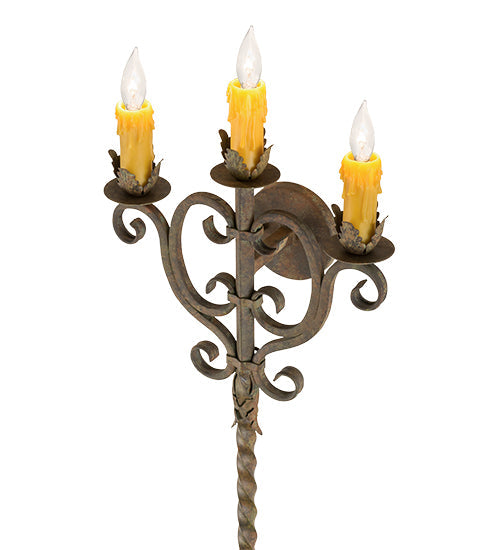 Meyda Lighting Palmira 15" 3-Light Organic Rust Wall Sconce With Amber Faux Candlelight