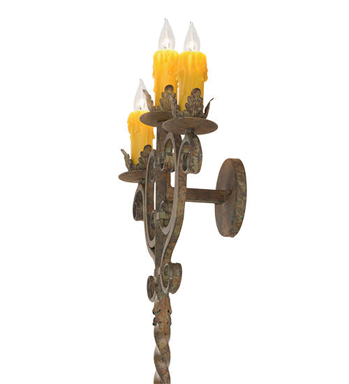 Meyda Lighting Palmira 15" 3-Light Organic Rust Wall Sconce With Amber Faux Candlelight