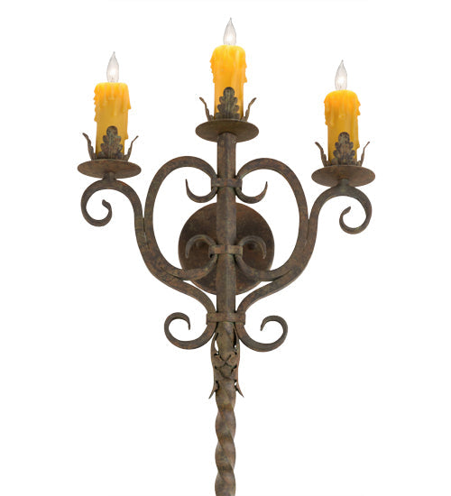 Meyda Lighting Palmira 15" 3-Light Organic Rust Wall Sconce With Amber Faux Candlelight