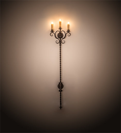 Meyda Lighting Palmira 16" 3-Light Classic Rust Wall Sconce With Ivory Faux Candlelight