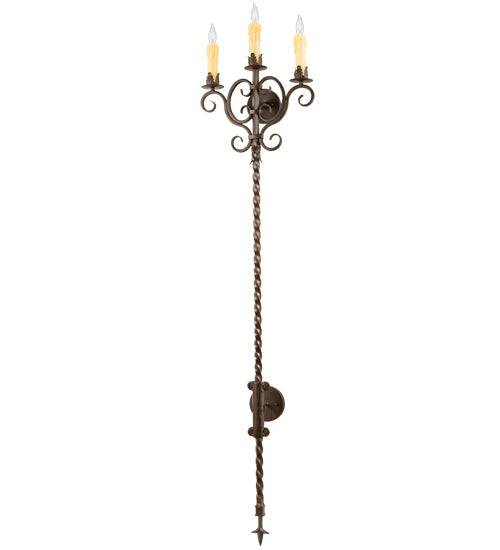 Meyda Lighting Palmira 16" 3-Light Classic Rust Wall Sconce With Ivory Faux Candlelight