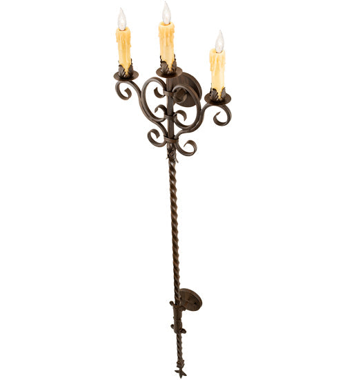 Meyda Lighting Palmira 16" 3-Light Classic Rust Wall Sconce With Ivory Faux Candlelight
