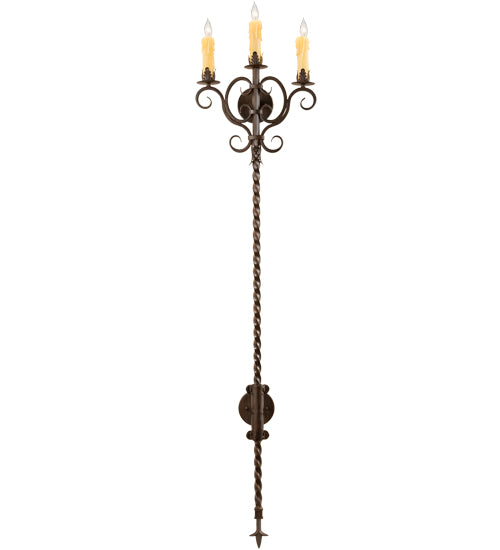 Meyda Lighting Palmira 16" 3-Light Classic Rust Wall Sconce With Ivory Faux Candlelight
