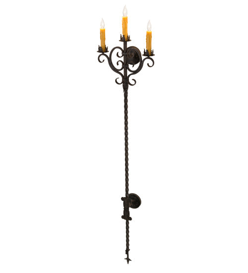 Meyda Lighting Palmira 16" 3-Light Coffee Bean Wall Sconce With Amber Faux Candlelight