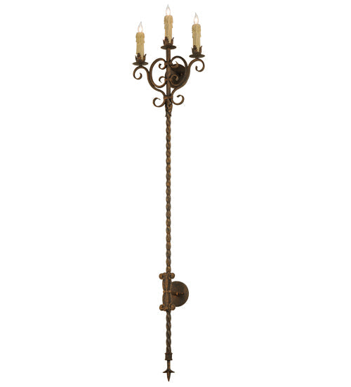 Meyda Lighting Palmira 16" 3-Light Coffee Bean Wall Sconce With Ivory Faux Candlelight