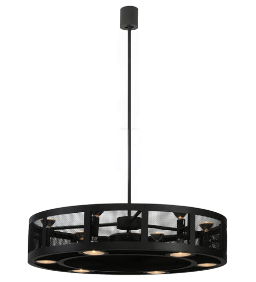 Meyda Lighting Paloma Golpe 48" 6-Light Wrought Iron Chandelier With Black Mesh Shade and Fan