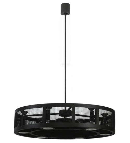 Meyda Lighting Paloma Golpe 48" 6-Light Wrought Iron Chandelier With Black Mesh Shade and Fan