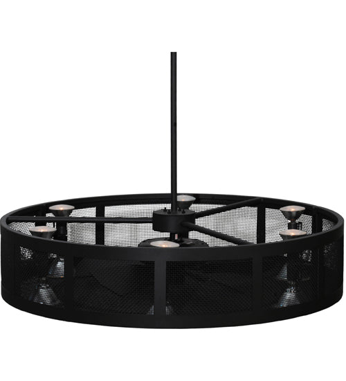 Meyda Lighting Paloma Golpe 48" 6-Light Wrought Iron Chandelier With Black Mesh Shade and Fan