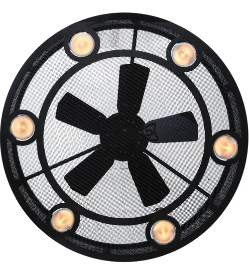 Meyda Lighting Paloma Golpe 48" 6-Light Wrought Iron Chandelier With Black Mesh Shade and Fan