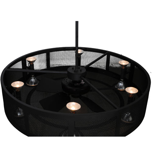 Meyda Lighting Paloma Golpe 48" 6-Light Wrought Iron Chandelier With Black Mesh Shade and Fan
