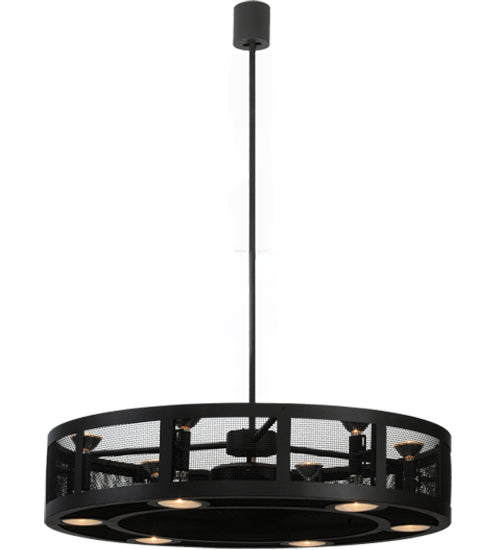 Meyda Lighting Paloma Golpe 48" 6-Light Wrought Iron Chandelier With Black Mesh Shade and Fan