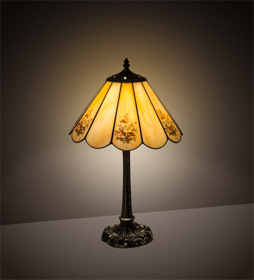 Meyda Lighting Pansies 21" Mahogany Bronze Table Lamp Spectrum Beige & Pansy Shade Glass