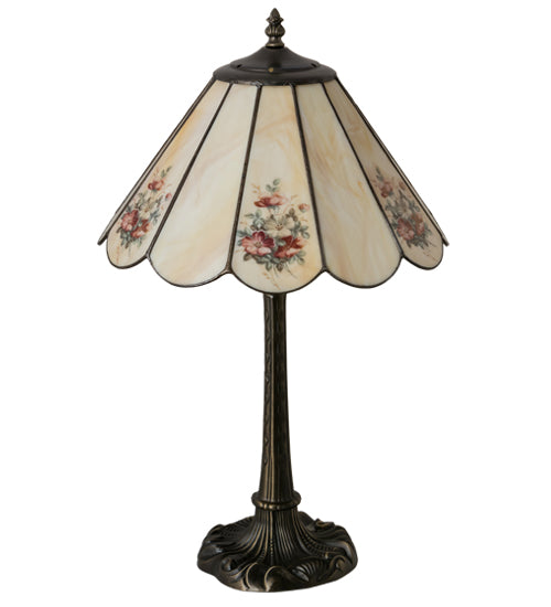 Meyda Lighting Pansies 21" Mahogany Bronze Table Lamp Spectrum Beige & Pansy Shade Glass