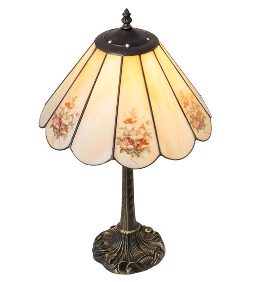 Meyda Lighting Pansies 21" Mahogany Bronze Table Lamp Spectrum Beige & Pansy Shade Glass