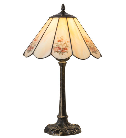 Meyda Lighting Pansies 21" Mahogany Bronze Table Lamp Spectrum Beige & Pansy Shade Glass