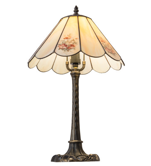 Meyda Lighting Pansies 21" Mahogany Bronze Table Lamp Spectrum Beige & Pansy Shade Glass