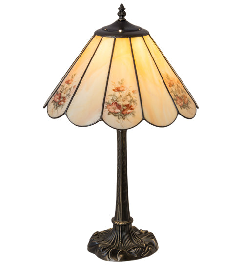 Meyda Lighting Pansies 21" Mahogany Bronze Table Lamp Spectrum Beige & Pansy Shade Glass
