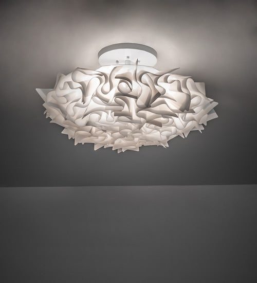 Meyda Lighting Paper Meringue Southland 31" 3-Light White Powdercoat Flush Mount Light With White Shade Glass