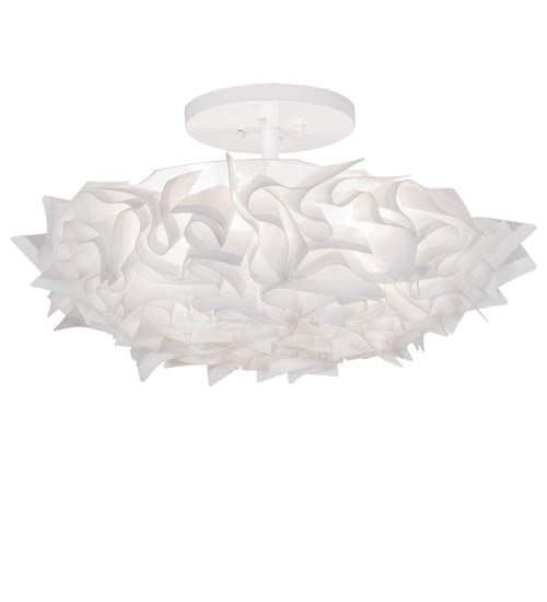 Meyda Lighting Paper Meringue Southland 31" 3-Light White Powdercoat Flush Mount Light With White Shade Glass