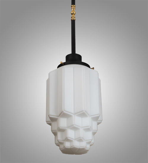 Meyda Lighting Paramount 10" Solar Black & Polished Brass Pendant Light With White Shade Glass