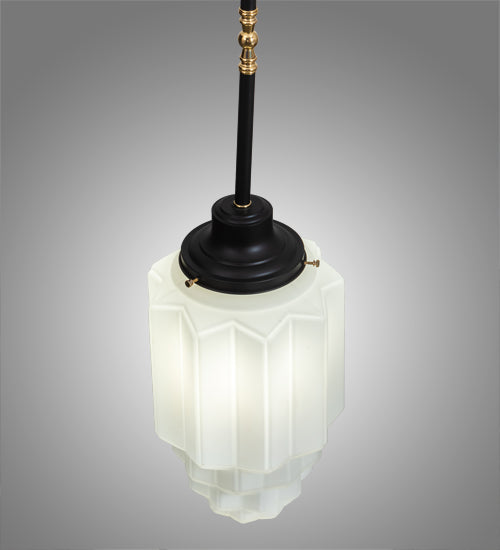 Meyda Lighting Paramount 10" Solar Black & Polished Brass Pendant Light With White Shade Glass