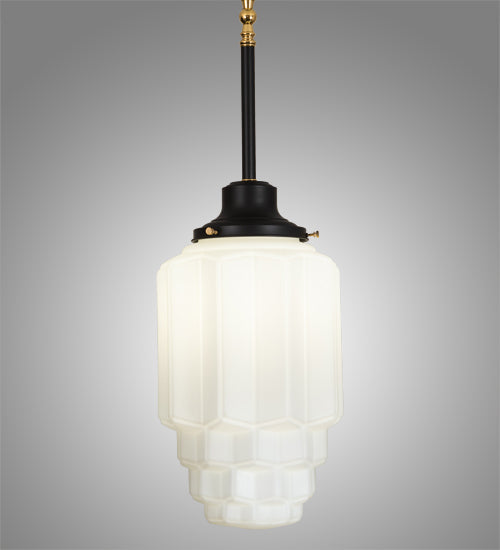 Meyda Lighting Paramount 10" Solar Black & Polished Brass Pendant Light With White Shade Glass