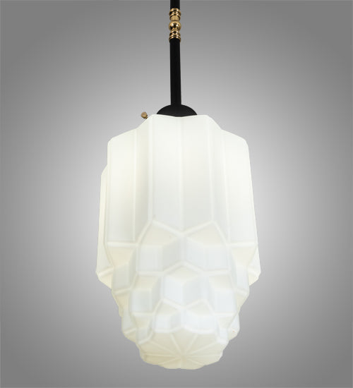 Meyda Lighting Paramount 10" Solar Black & Polished Brass Pendant Light With White Shade Glass