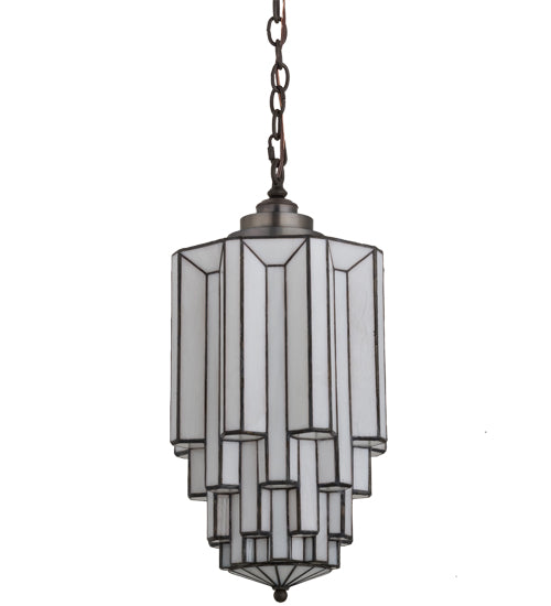 Meyda Lighting Paramount 12" Antique Iron Gate Pendant Light With White Art Shade Glass