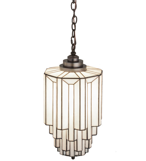 Meyda Lighting Paramount 12" Antique Iron Gate Pendant Light With White Art Shade Glass