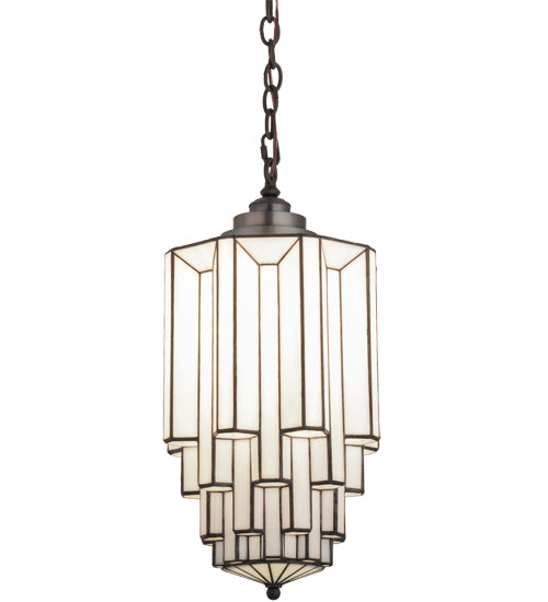Meyda Lighting Paramount 12" Antique Iron Gate Pendant Light With White Art Shade Glass