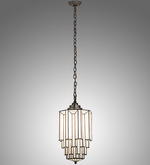 Meyda Lighting Paramount 12" Light Craftsman Brown Pendant Light With White Art Shade Glass